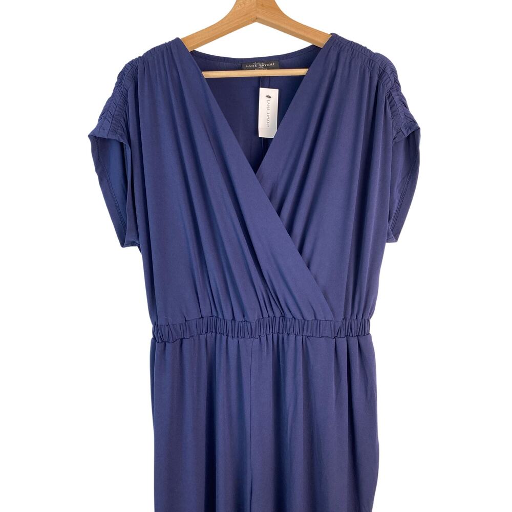 NWT Lane Bryant Women's‎ 14/16 Navy Blue Slinky Wide Leg Jumpsuit *